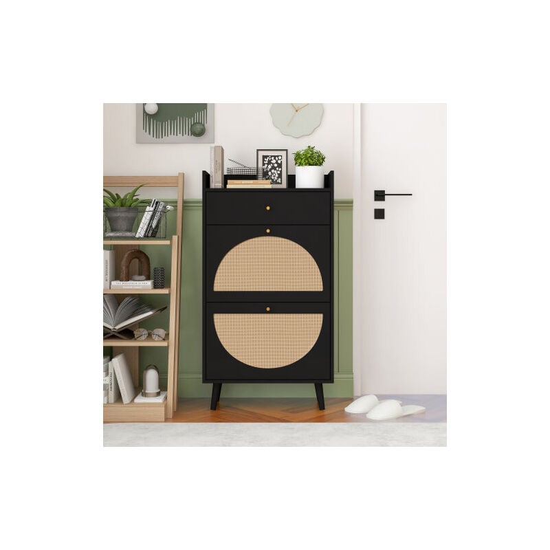 Lunsy - Meuble de Rangement à Chaussures Armoire à Chaussures Commode à Chaussures 2 abattants,1 tiroir Meuble d'entrée Coffre Rangement pour