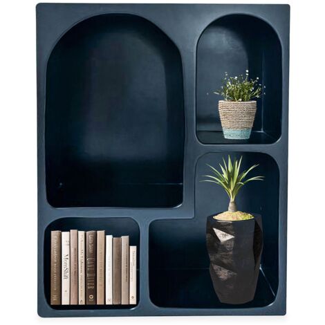 Meuble de rangement à étagères en arche – Dimensions L60 x P24 x H80 cm – Bois noir – Design épuré pour décoration moderne