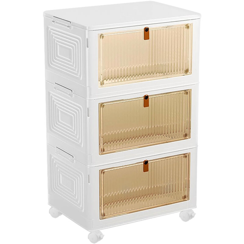 Meuble de rangement à roulettes, bac avec couvercle, bac pliable, boîtes à chaussures, bacs 60x34x102cm blanc