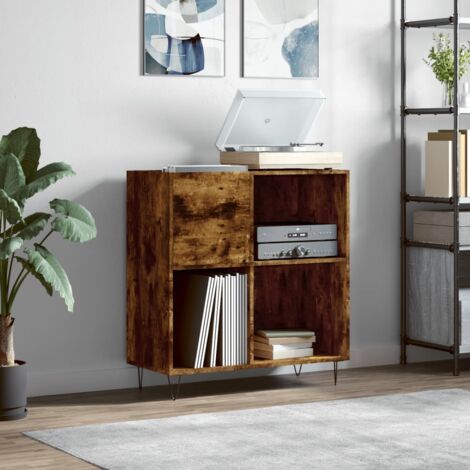 Meuble de Rangement Armoire à disques Bibliothèque chêne fumé 84,5x38x89 cm bois d'ingénierie 77253