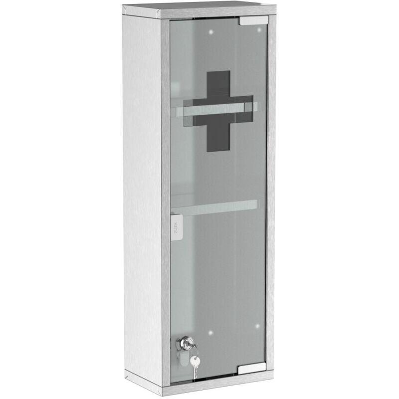 Meuble de rangement Armoire à Pharmacie Secours 20x12x58cm Inox Argent Verre Dépoli Maison Bureau