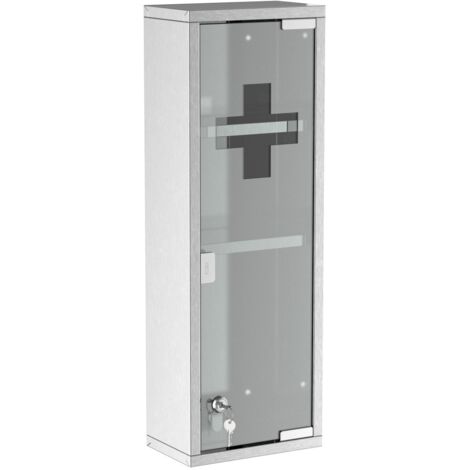 Meuble de rangement Armoire à Pharmacie Secours 20x12x58cm Inox Argent Verre Dépoli Maison Bureau