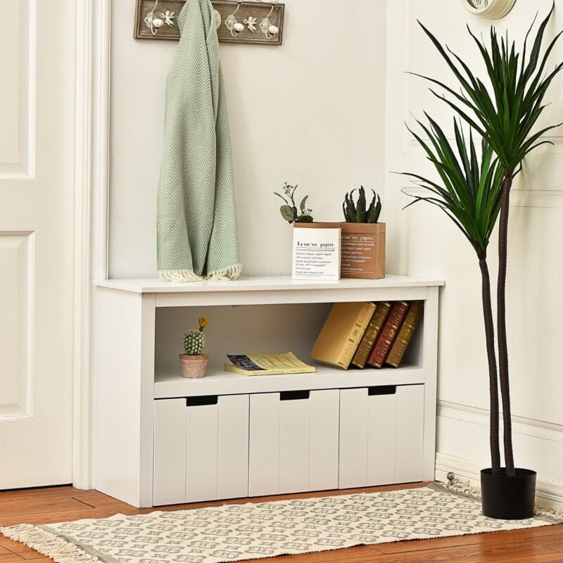 Meuble de Rangement Armoire avec 3 Tiroirs et Compartiments Ouverts Blanc 101x33x62CM CW17775