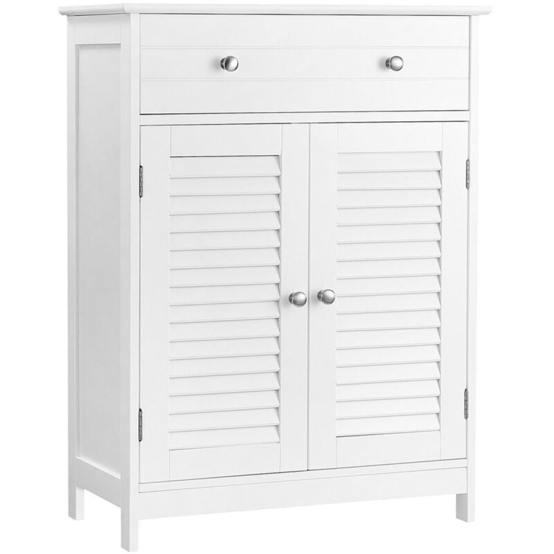 Helloshop26 - Meuble de rangement armoire salle de bain placard 60 x 30 x 80 cm avec 2 portes persiennes tiroir planche réglable style nordique
