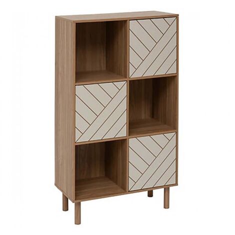 Meuble de rangement avec des pieds, 3 niches et 3 portes décoratives, coloris marron/beige - Longueur 67,6 x Profondeur 32,3 x Hauteur 115,8 cm