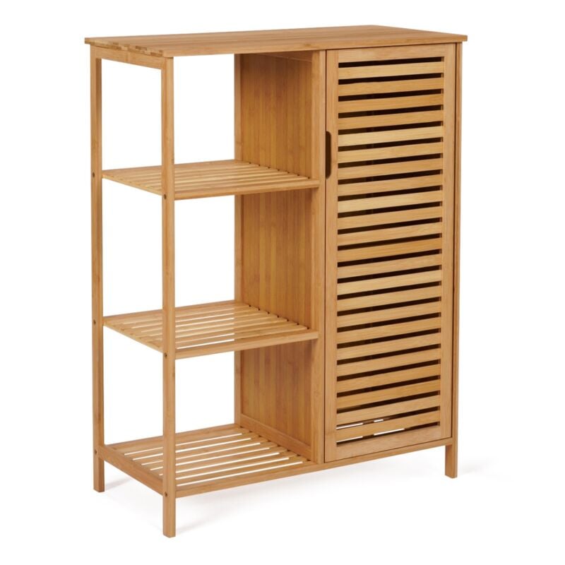 Meuble de rangement bambou bea salle de bain 3 étagères avec placard