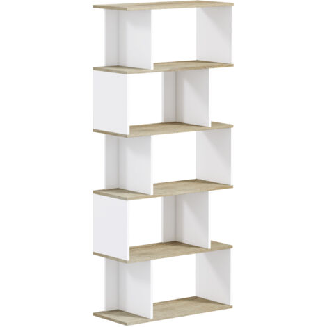 Meuble de rangement bibliothèque de style scandinave, 5 étagères anti，basculement, capacité de charge 25 kg, aspect bois et blanc