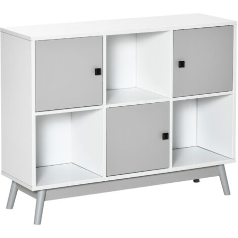 Meuble de rangement, bibliothèque, étagère avec 6 cubes de rangement et portes pour salle à manger, salon, gris