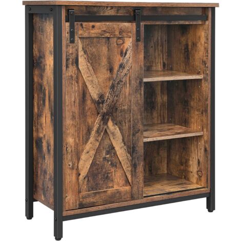 Meuble de Rangement, Buffet, Armoire, Placard, étagères réglables, Porte coulissante, Cadre en Acier, 70 x 30 x 80 cm, Style Industriel, Marron Rustique et Noir - Marron Rustique et Noir
