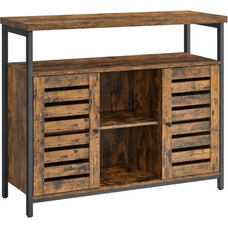 Meuble de rangement, Buffet, Meuble de cuisine, avec placard et étagères, portes à persiennes, 100 x 35 x 81,5 cm, style industriel, Marron rustique - Marron Rustique