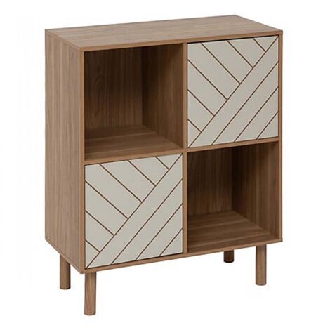 Meuble de rangement carrée avec des pieds, 2 niches et 2 portes décoratives, coloris marron/beige - Longueur 67,6 x Profondeur 32,3 x Hauteur 82,6 cm