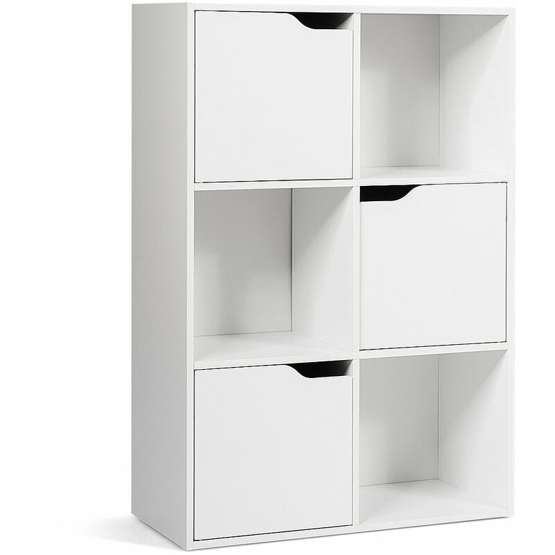 Meuble de rangement casier avec 6 compartiments 3 ouvert et 3 avec porte mdf blanc 200000799