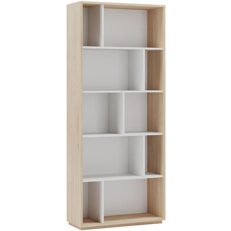 Meuble de rangement, collection NACK (545), bibliothèque étagère à 5 nivaux en mélamine.- chêne clair blanc