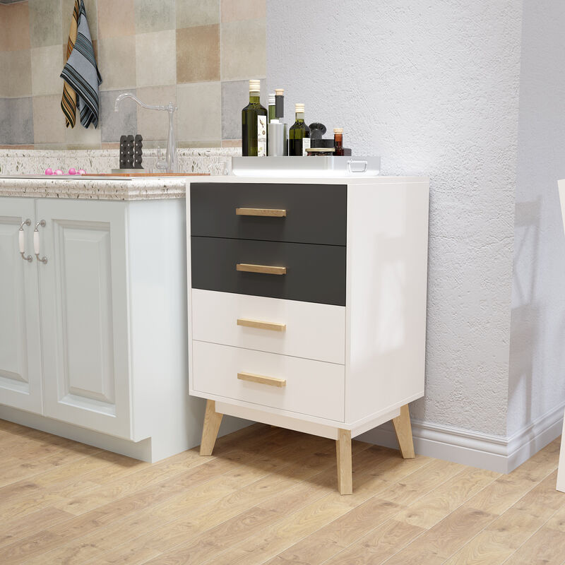 Meuble de Rangement Commode Armoire à 4 Tiroirs, Couleurs Combinables, Pour Chambre, Salon, Couloir, Blanc et Gris-Meerveil