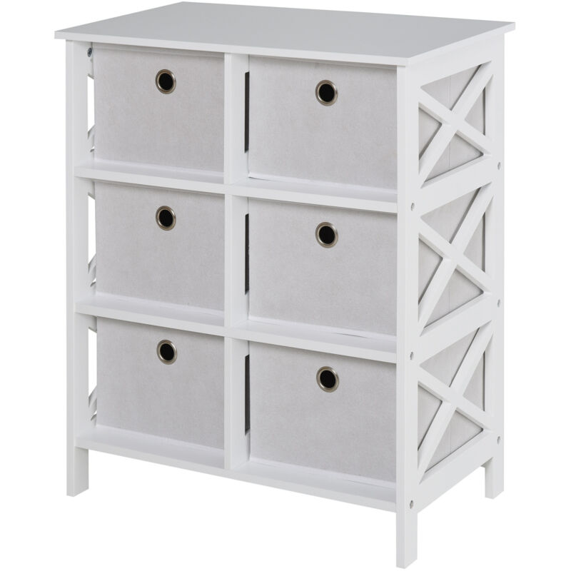 Meuble de rangement commode design contemporain dim. 64L x 37l x 76H cm 6 tiroirs mdf blanc non tissé gris clair