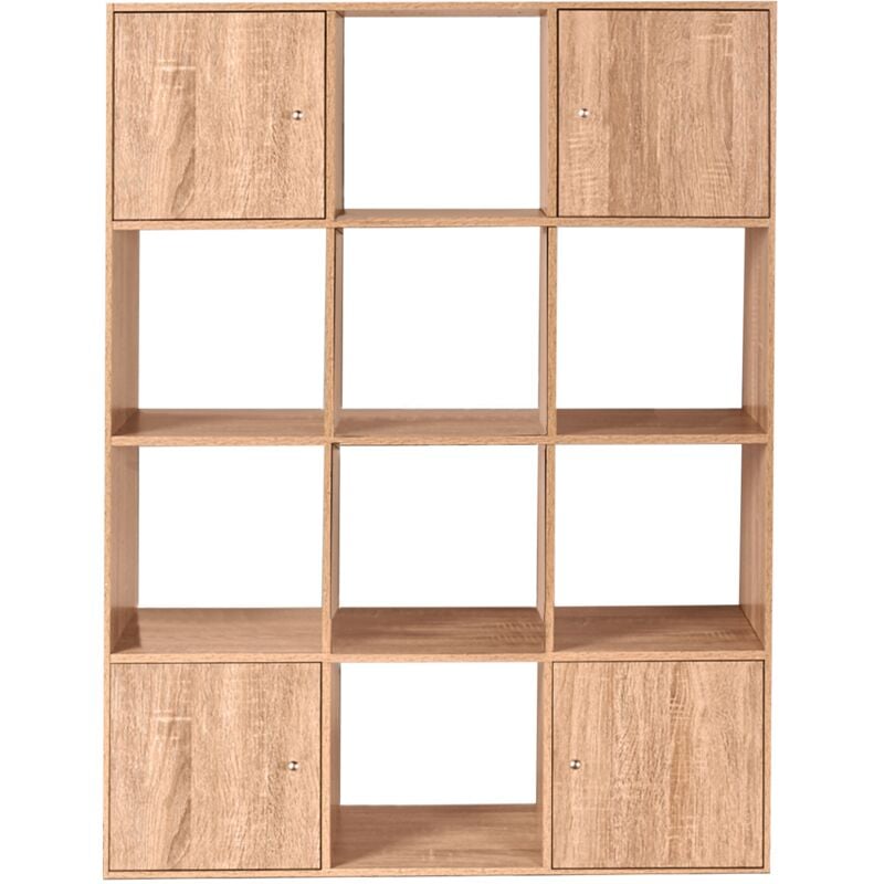 Meuble de rangement cube RUDY 12 cases bois façon hêtre avec portes