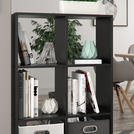 Vicco – Meuble de rangement cube noir 72 x 107.8 x 29 cm – Panneau de particules 16 mm – 6 étagères ouvertes pour rangement optimal