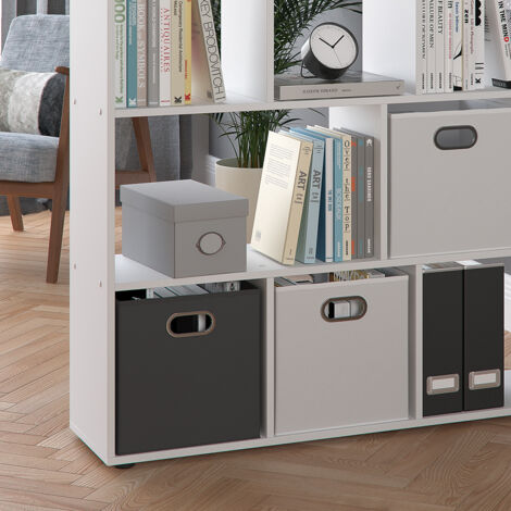 Vicco – Bibliothèque de séparation Pilar – 12 étagères ouvertes – Dimensions 131,6 x 143 x 29 cm – Panneau de particules blanc mélaminé