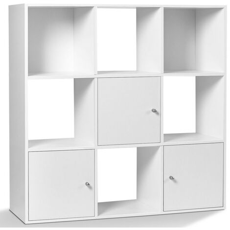 Meuble de rangement cube RUDY 9 cases bois blanc avec 3 portes - Blanc