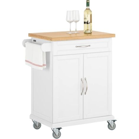 SOBUY Meuble de Rangement de Cuisine, 1 Tiroir, 2 Portes, 1 Petite Armoire à 2 Étages et 1 Porte, Torchon, Buffet sur Roulettes, Grand Espace de Stockage, 66x46x91 cm, Blanc FKW13-WN