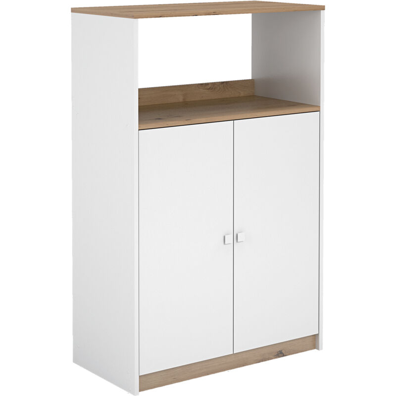Meuble de rangement de cuisine coloris chêne Albar, blanc - Hauteur 124 x Longueur 80 x profondeur 40 cm