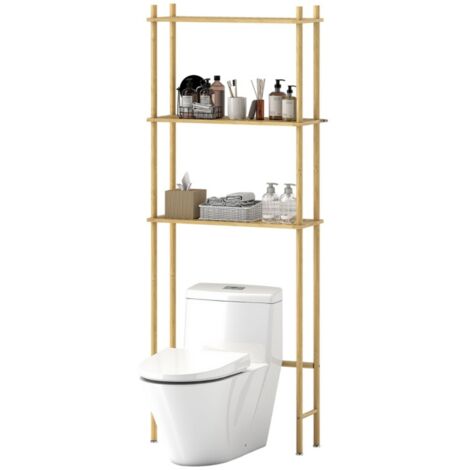 Meuble de rangement de salle de bain 3 niveaux - Anti-basculement - Gain de place - Style campagne - Bois naturel