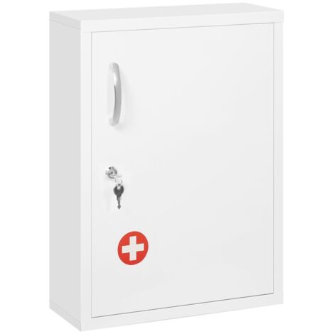 Meuble de rangement de salle de bain Armoire Pharmacie Murale Blanche Verrouillable 2 Clés Acier 40x15x53 5cm Cuisine