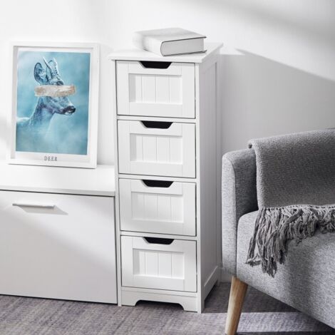 Meuble de rangement de salle de bain avec 4 tiroirs 30 x 30 x 82 cm placard de rangement blanc Mondeer