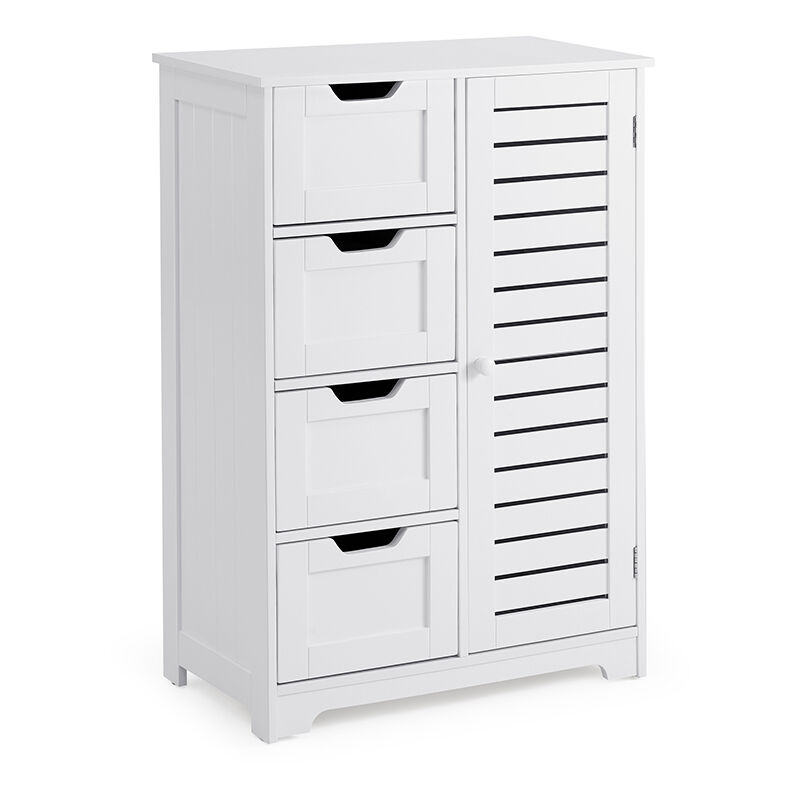 Meuble de rangement de salle de bain 4 tiroirs 1 porte cloisons réglables 56 x 30 x 82.5 cm Blanc Mondeer