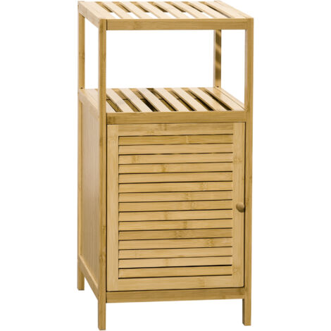 Meuble de rangement de salle de bain en bambou naturel, comprenant 2 étagères et 1 placard avec porte, 33 x 36,5 x 67 cm,