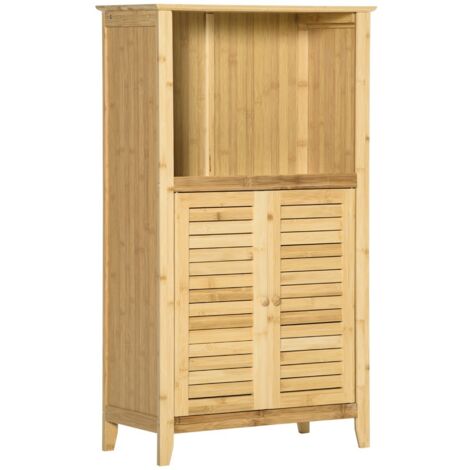 Meuble de rangement de salle de bain Étagère Salle de Bain en Bambou Naturel - Meuble de Rangement Ouvert 92x50cm