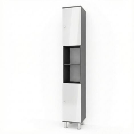 Vicco – Colonne de salle de bain Fynn anthracite 30 x 190 cm – Panneau de particules 16 mm – Revêtement mélamine – Rangement ouvert et fermé