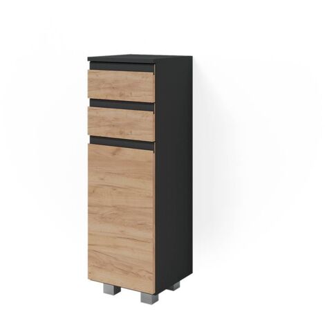Vicco – Meuble bas de salle de bain J-Shape – Gris – 30 x 95 cm – Panneau de particules 16 mm – Revêtement mélamine – 2 tiroirs pratiques