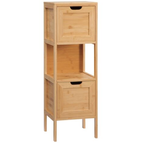 Meuble de rangement de salle de bain Kleankin en bambou - Armoire basse avec 2 tiroirs et protection anti-bascule - Style campagne élégant - Solution de stockage pratique pour salle d'eau