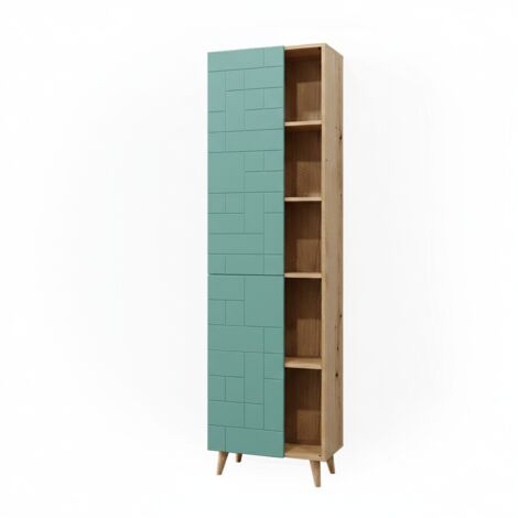 Vicco – Meuble de rangement salle de bain Rudi – Vert menthe – 56 x 193 x 30.6 cm – Panneau de particules 16 mm – Fonction Push-to-Open