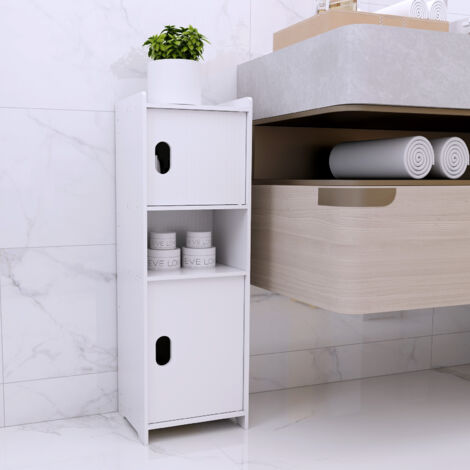 Meuble de rangement de salle de bain Toilette Armoir avec 2 portes 75 x 24 x 20 cm blanc