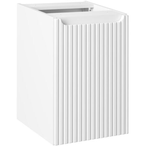 Meuble de rangement de salle de bain VANO – 1 porte avec panier à linge – Blanc alpin – L40 × P39 × H57 cm – À suspendre
