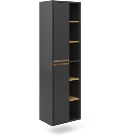Meuble de rangement de salle de bain Viola, Anthracite, 50 x 170 cm avec portes, et compartiments ouverts, Vicco