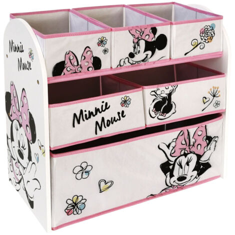 Meuble de rangement enfant 6 paniers – Longueur 30 cm, largeur 62 cm, hauteur 60 cm – Bois MDF et conteneurs en pp/carton – Décor Minnie Mouse – Arditex