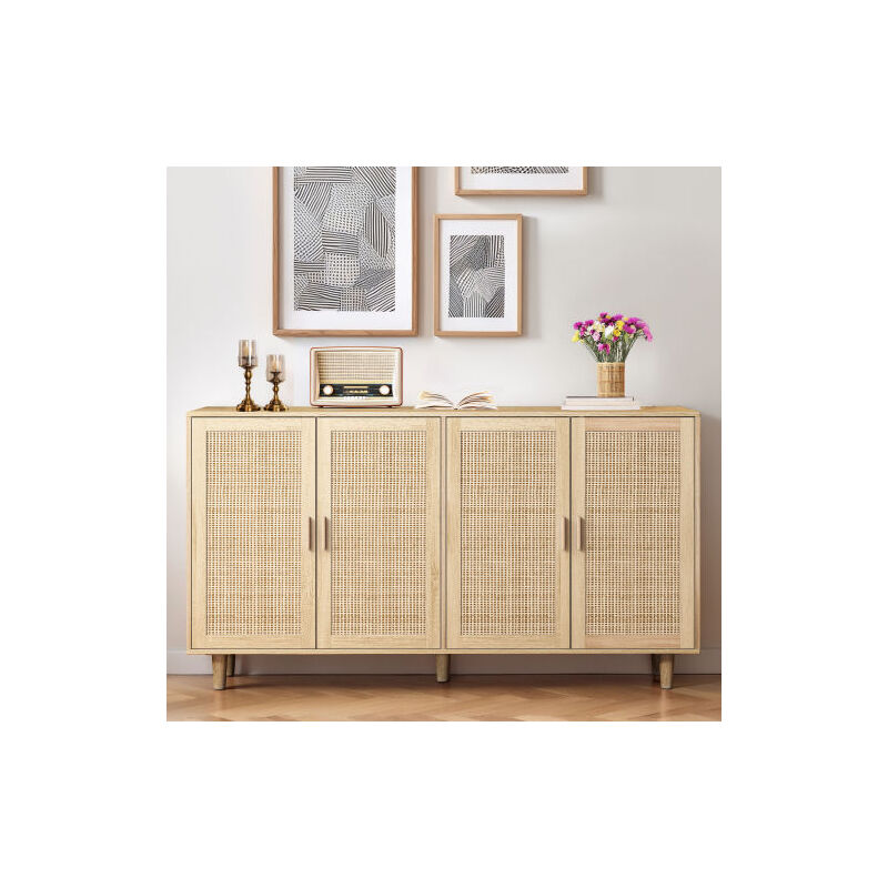 Ineasicer - Meuble de rangement élégant et fonctionnel à 4 portes en rotin, pour la chambre à coucher, le salon, le bureau, assemblage facile, 158CM