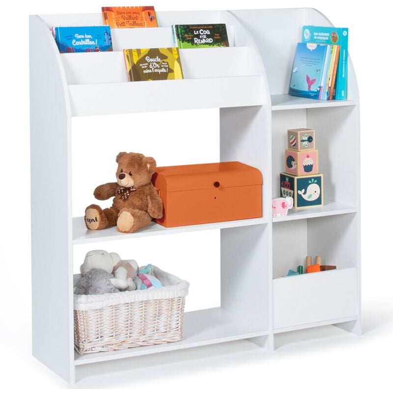 Meuble de rangement emma étagère jouets et bibliothèque enfant en bois blanc