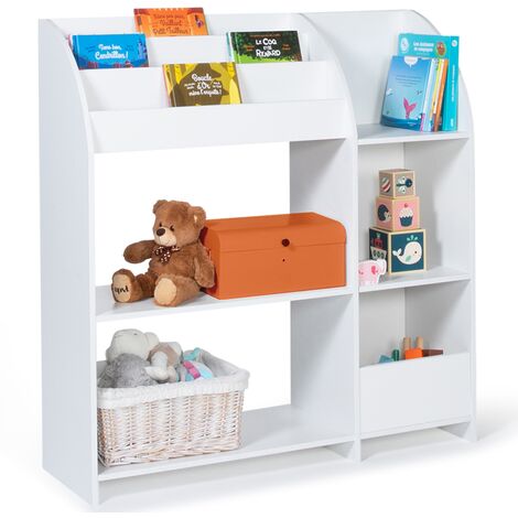 Meuble de rangement EMMA étagère jouets et bibliothèque enfant en bois blanc - Blanc