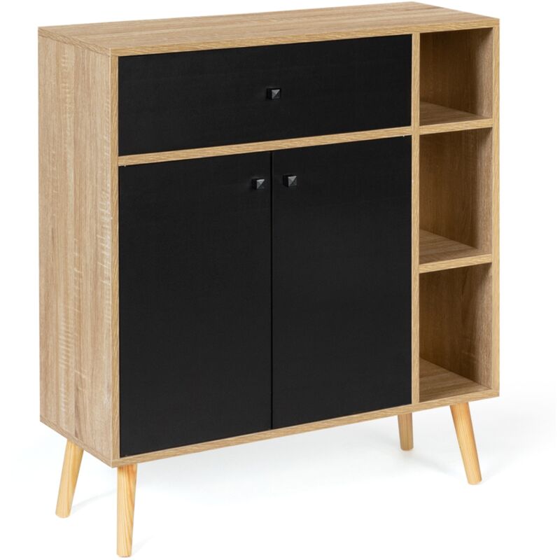 Meuble de rangement emmie scandinave bois et noir avec placard et tiroir