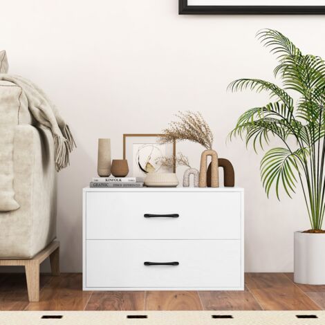 Meuble de Rangement Empilable à 2 Tiroirs Horizontale avec Kits Anti-Basculement Blanc