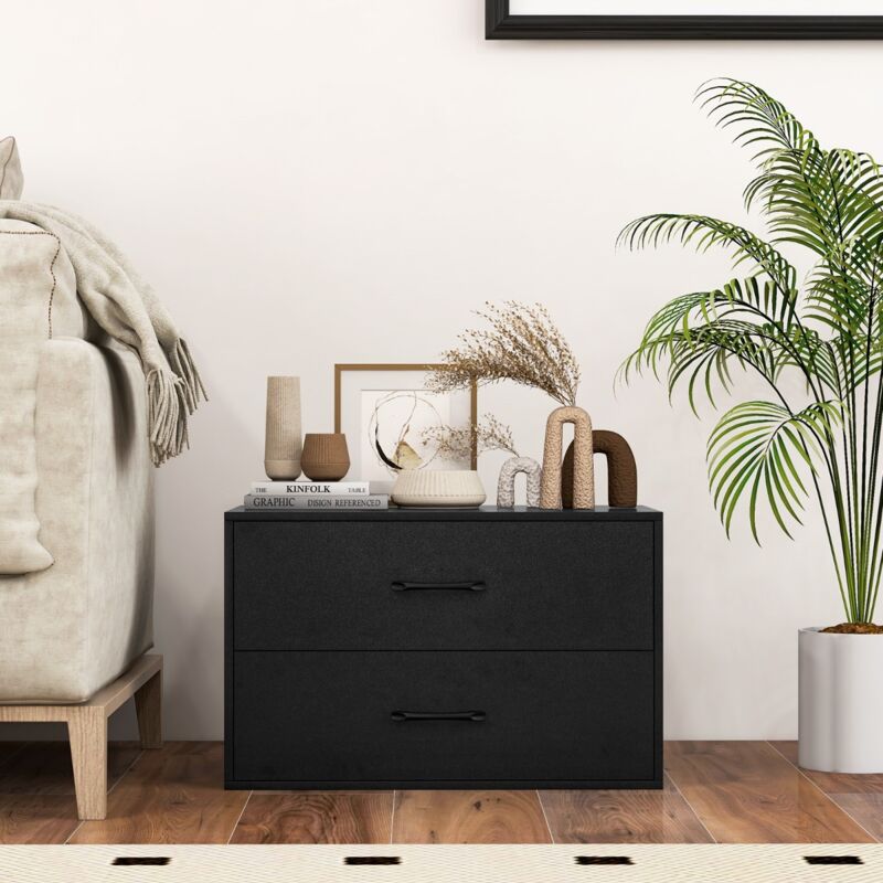 Design In - Meuble de Rangement Empilable à 2 Tiroirs Horizontale avec Kits Anti-Basculement Noir