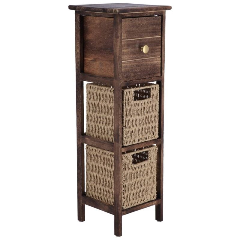 Meuble paulownia mdf 1 tiroir avec bouton or et 2 paniers papier - marron naturel Tendance