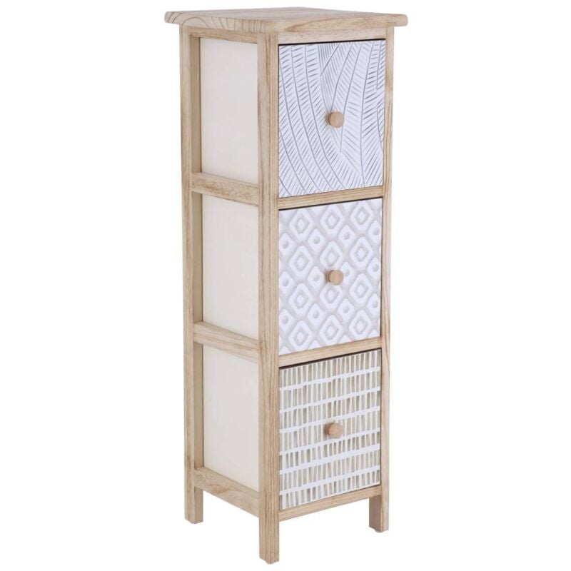 Tendance - Meuble paulownia 3 tiroirs imprimes boutons bois - naturel