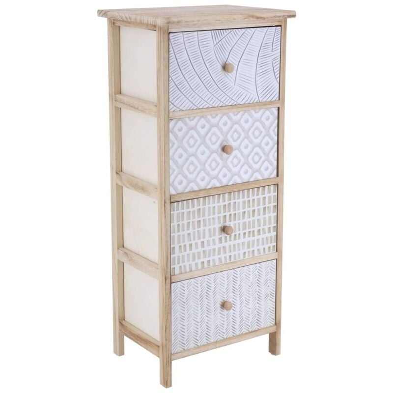 Tendance - Meuble paulownia 4 tiroirs imprimes boutons bois - naturel