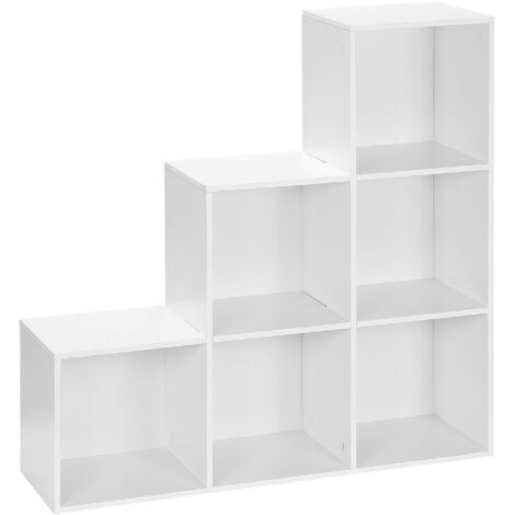 Meuble de rangement en forme d’échelle 6 cubes Étagère autoportante Étagère d’exposition 91,5x29,5x91,5 cm Bois