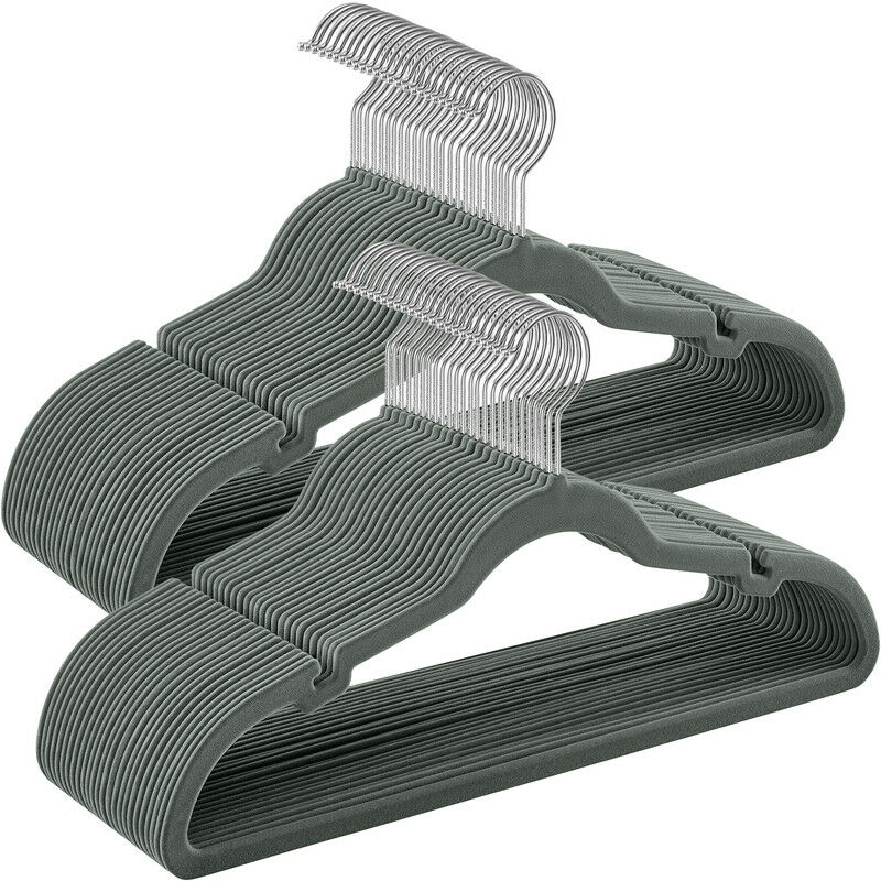 Cintres en Velours, Lot de 50, Antiglisse, avec Encoches, Barre pour Pantalons, Crochet Pivotant à 360°, Gain de Place, Épaisseur 0,6 cm, Longueur de